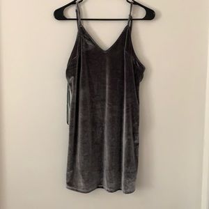 V neck dark grey suede dress